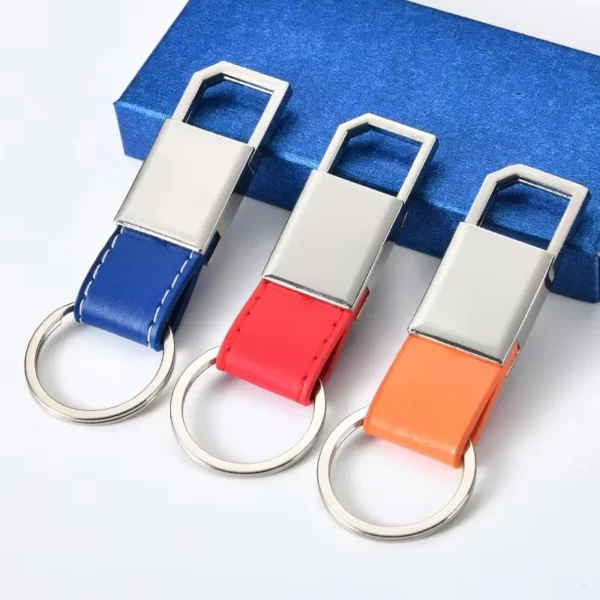 Simple pu leather + metal keychain