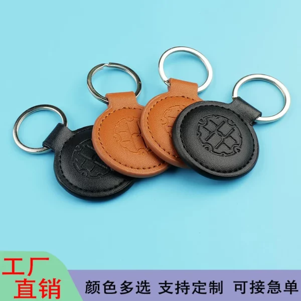 Round PU leather keychain - Image 2