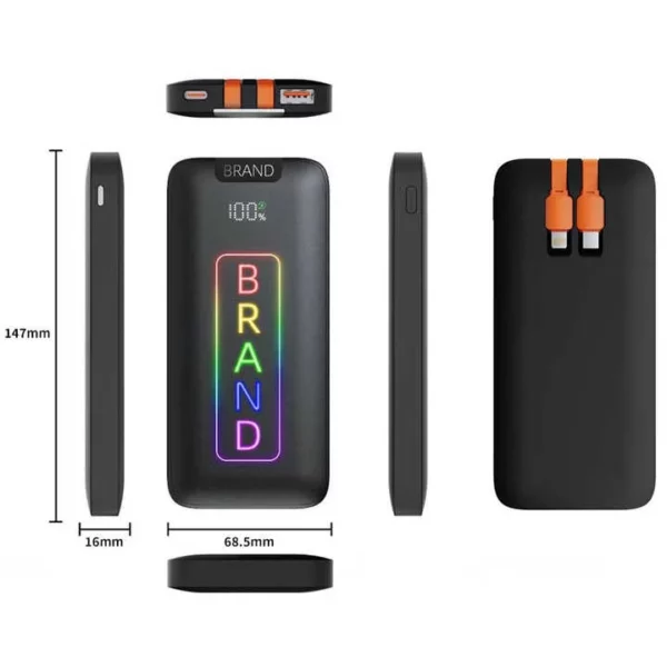 Light-Up Logo Power Bank - 10000mAh Fast Charging with Built-in Cables - Image 5