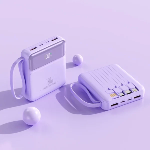 Portable Mini Fast Charging Power Bank - 10000mAh Built-in Cables Slim - Image 9