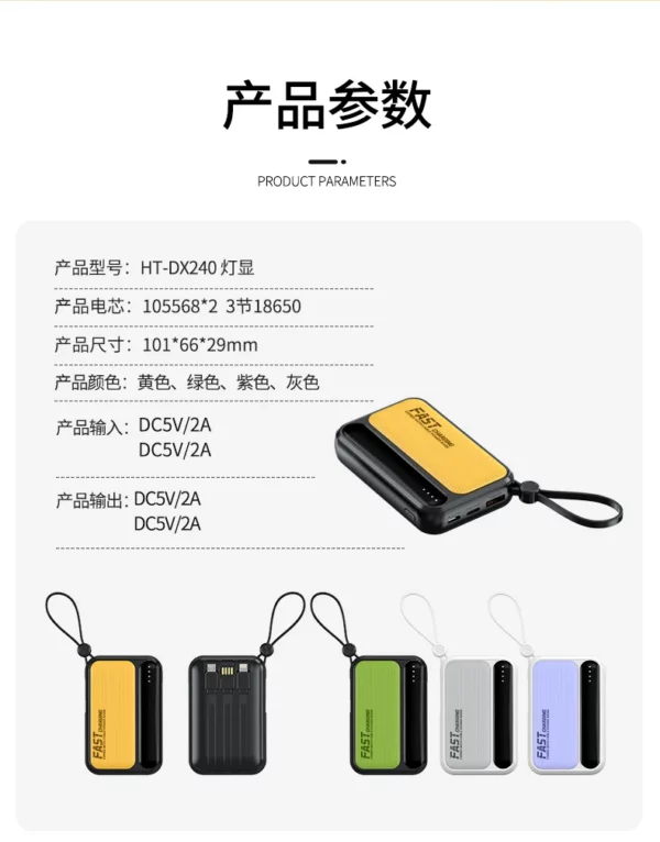 Large Capacity Multi-Port Fast Charging Power Bank - 10000mAh With Built-in Cable - Image 2