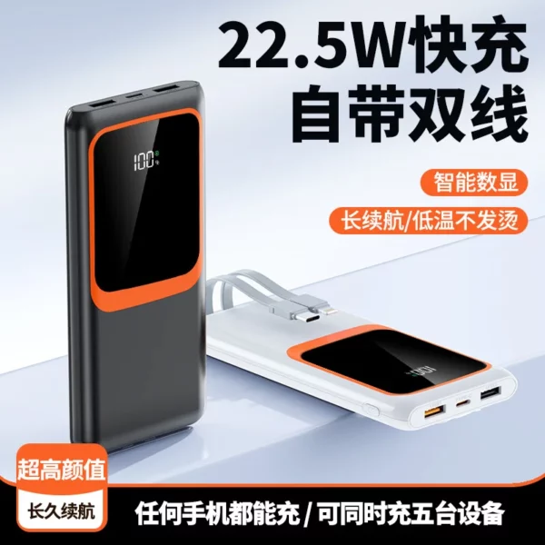 Integrated Multi-Cable Power Bank - 10000mAh 22.5W Dual Output - Image 3