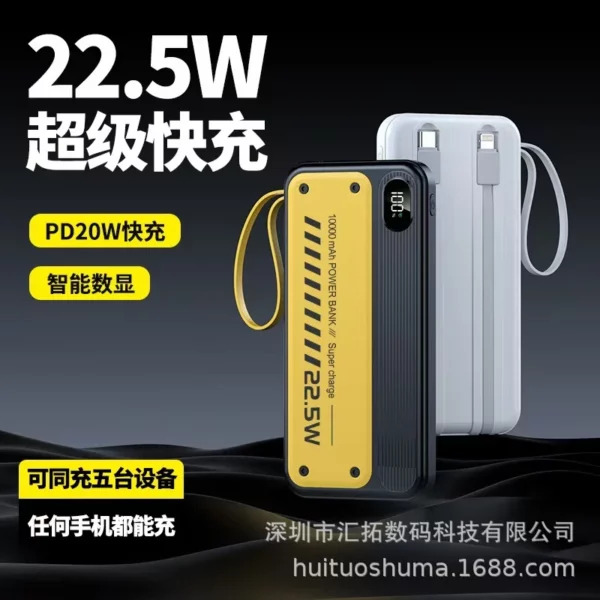 Transparent Gradient Fast Charging Power Bank - 10000mAh Multi-Port Built-in Cable - Image 10