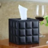 PU Leather Cube Tissue Box Cover - 13*13*13cm Square Design - OPP Bag Packaging