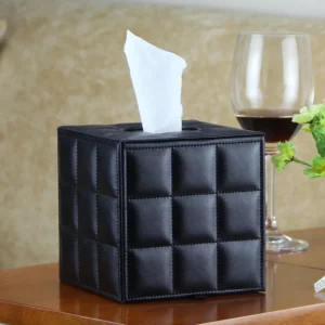PU Leather Cube Tissue Box Cover - 13*13*13cm Square Design - OPP Bag Packaging