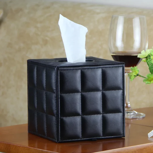 PU Leather Cube Tissue Box Cover - 13*13*13cm Square Design - OPP Bag Packaging