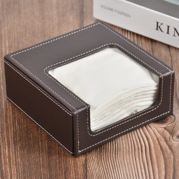 Classic PU Leather Square Tissue Box Cover - 13*13*13cm - OPP Bag Packed - Image 2