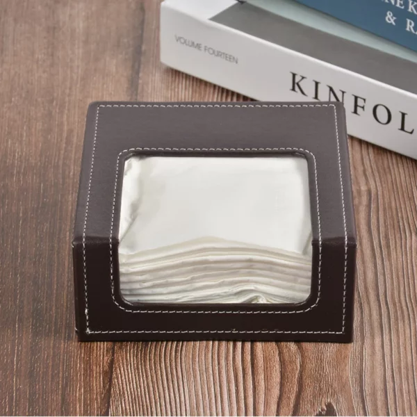 Classic PU Leather Square Tissue Box Cover - 13*13*13cm - OPP Bag Packed - Image 3
