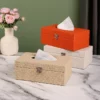 PU Leather & Wood Combination Tissue Box Cover - 25*9.5cm, 0.56kg - Premium Design - OPP Bag - Image 2