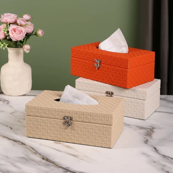 PU Leather & Wood Combination Tissue Box Cover - 25*9.5cm, 0.56kg - Premium Design - OPP Bag - Image 2