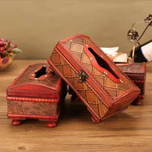 Compact PU Leather & Wood Tissue Box Cover - 19.3*10.5*7.5cm, 0.28kg - OPP Bag Packaging