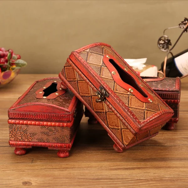 Compact PU Leather & Wood Tissue Box Cover - 19.3*10.5*7.5cm, 0.28kg - OPP Bag Packaging