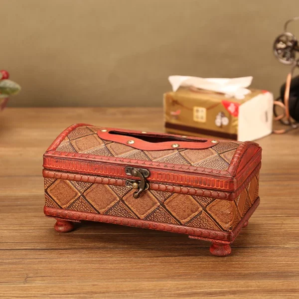 Compact PU Leather & Wood Tissue Box Cover - 19.3*10.5*7.5cm, 0.28kg - OPP Bag Packaging - Image 3