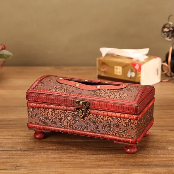 Compact PU Leather & Wood Tissue Box Cover - 19.3*10.5*7.5cm, 0.28kg - OPP Bag Packaging - Image 4