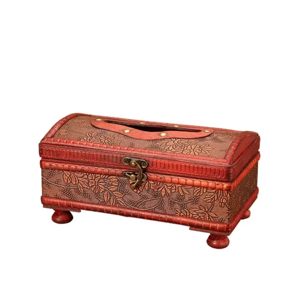 Compact PU Leather & Wood Tissue Box Cover - 19.3*10.5*7.5cm, 0.28kg - OPP Bag Packaging - Image 7