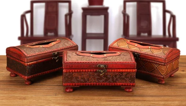 Compact PU Leather & Wood Tissue Box Cover - 19.3*10.5*7.5cm, 0.28kg - OPP Bag Packaging - Image 10
