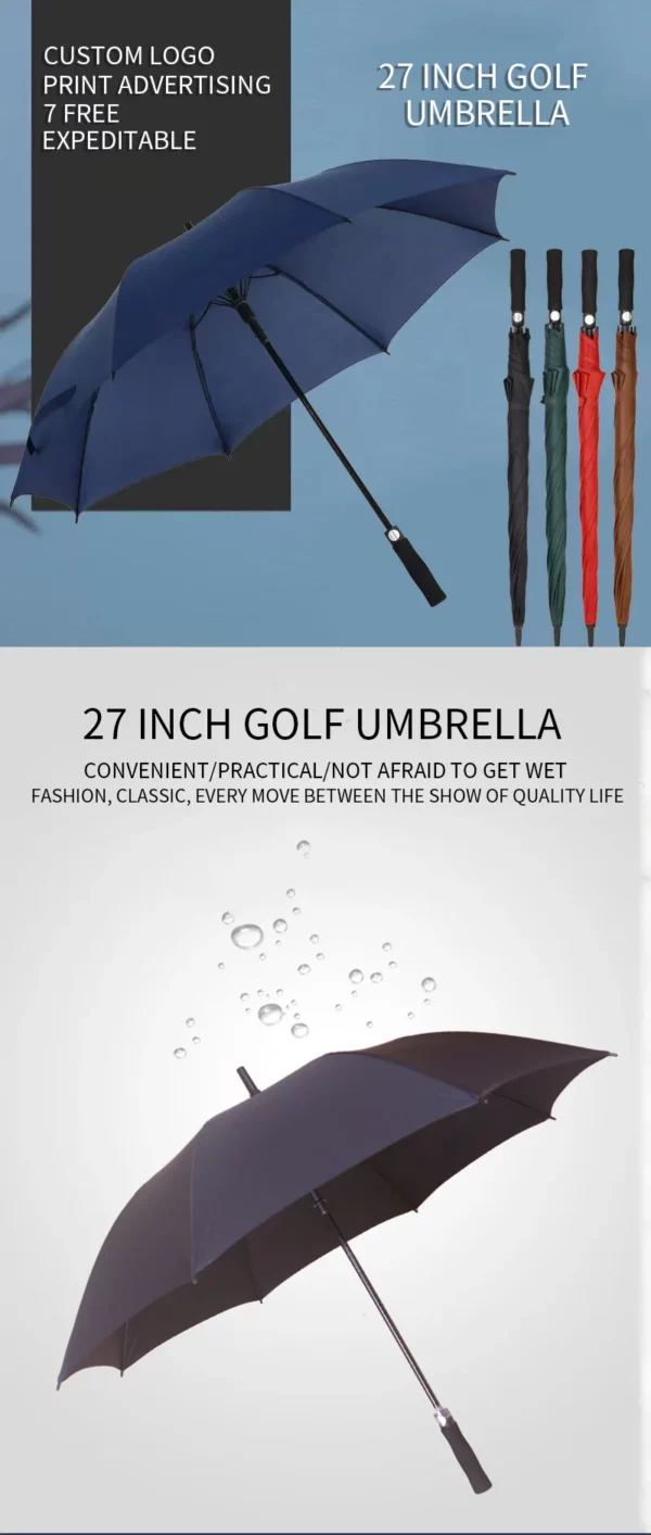 8-Rib Large Windproof Umbrella - 27" (130x97cm) 210T Fabric - Extra Coverage - Image 3