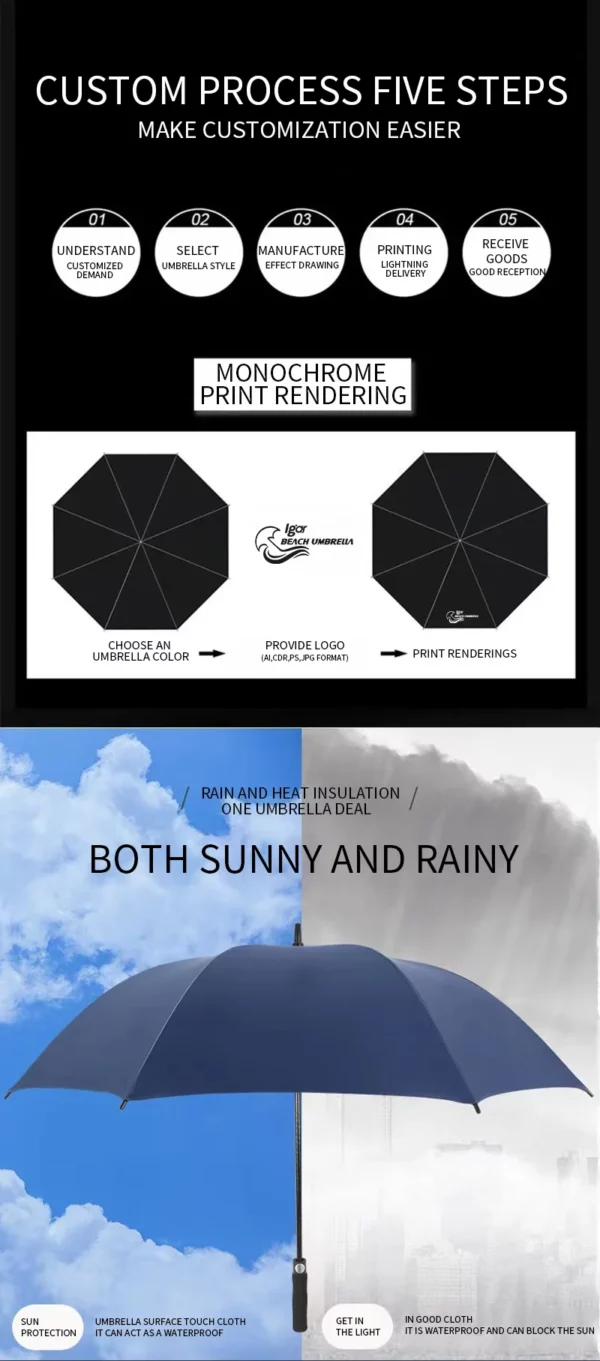 8-Rib Large Windproof Umbrella - 27" (130x97cm) 210T Fabric - Extra Coverage - Image 4