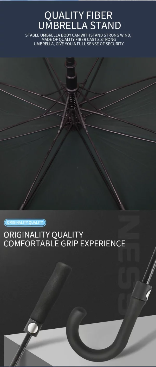 8-Rib Large Windproof Umbrella - 27" (130x97cm) 210T Fabric - Extra Coverage - Image 5