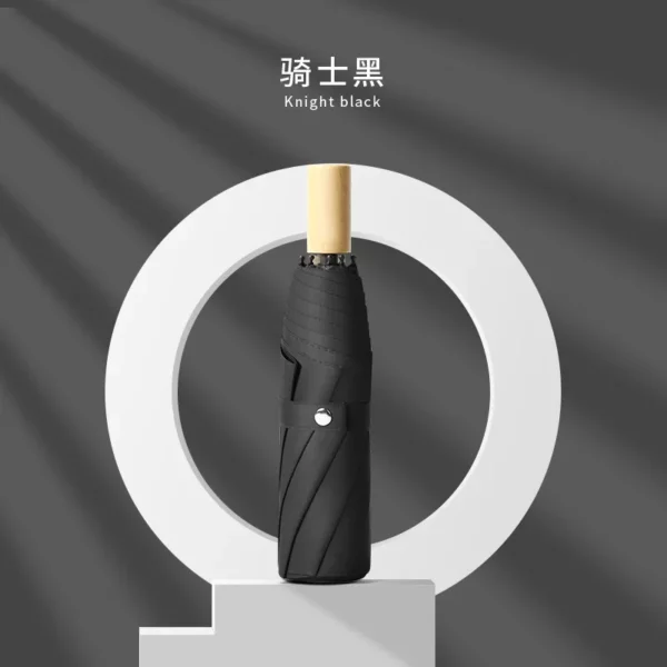 Colored Rubberized Wooden Handle Umbrella - 105cm Diameter (16 Ribs) - Frosted Bag Packaging - Image 2