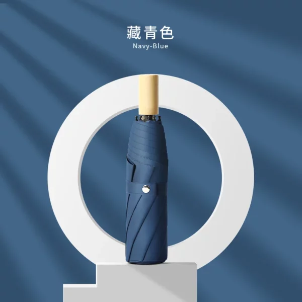 Colored Rubberized Wooden Handle Umbrella - 105cm Diameter (16 Ribs) - Frosted Bag Packaging - Image 3