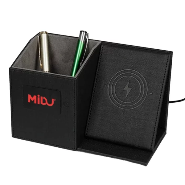 Popular pu leather pen holder with light up logo and wireless charger - Image 3