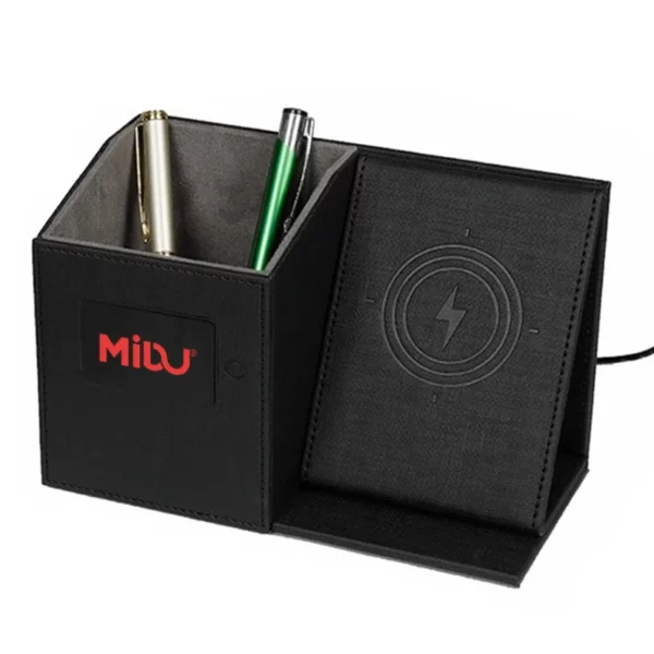 Popular pu leather pen holder with light up logo and wireless charger - Image 7