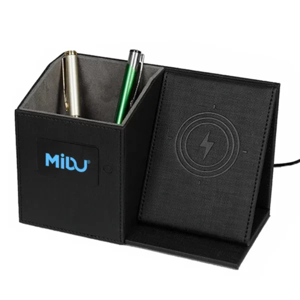 Popular pu leather pen holder with light up logo and wireless charger - Image 10