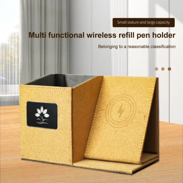 Popular pu leather pen holder with light up logo and wireless charger - Image 3