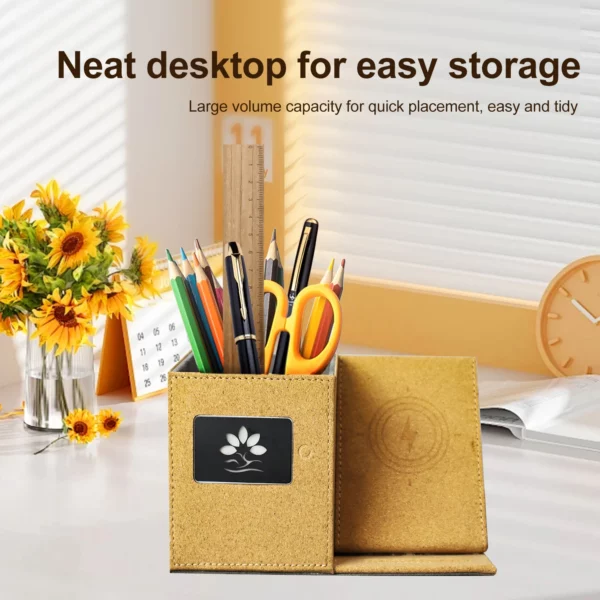 Popular pu leather pen holder with light up logo and wireless charger - Image 4
