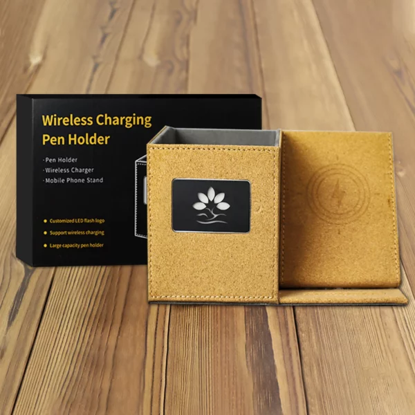 Popular pu leather pen holder with light up logo and wireless charger - Image 6