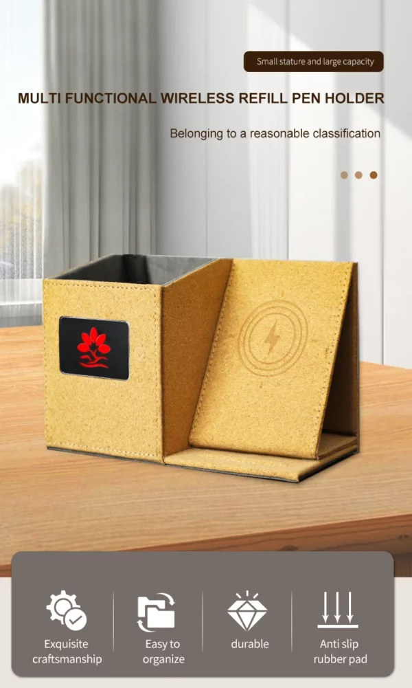 Popular pu leather pen holder with light up logo and wireless charger - Image 8