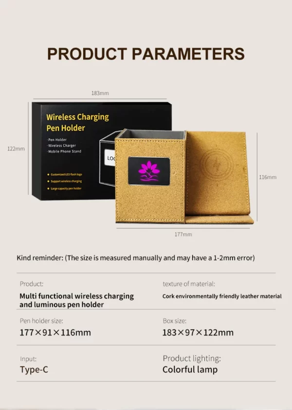Popular pu leather pen holder with light up logo and wireless charger - Image 9