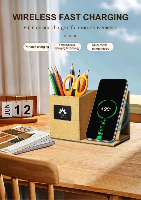 Popular pu leather pen holder with light up logo and wireless charger - Image 10