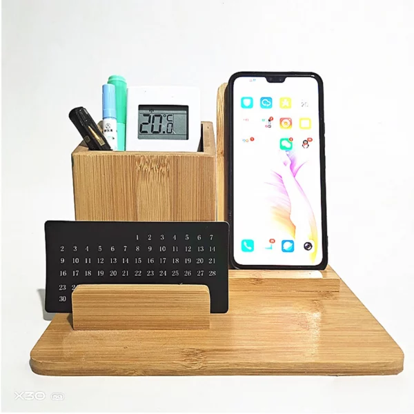 Wood-made wireless charger pen holder