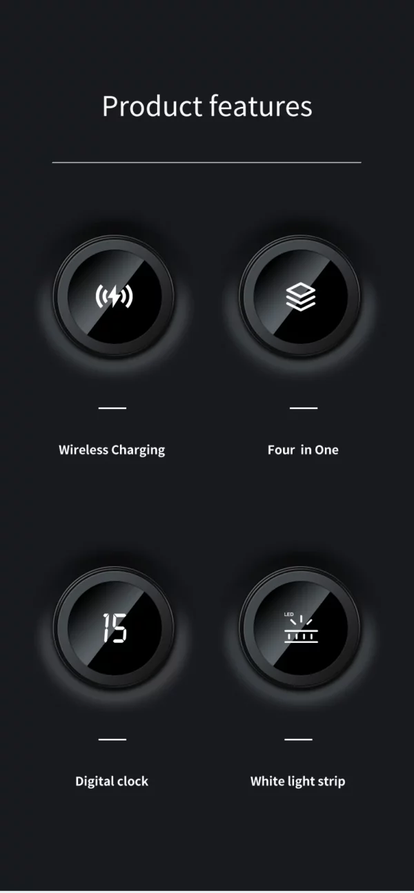 Time Display Wireless Charger With Type-C Cable 4 in 1 Multifunctional Wireless Charging Bracket for Phone Earphone and SmartWatch - Image 3