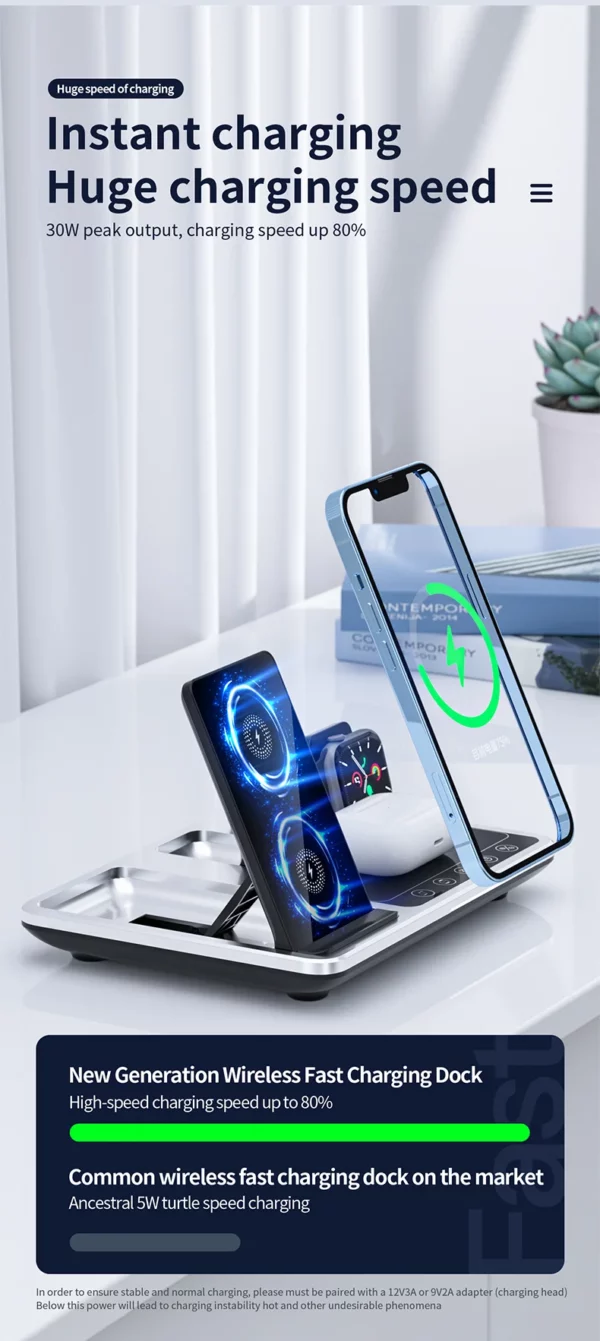 Time Display Wireless Charger With Type-C Cable 4 in 1 Multifunctional Wireless Charging Bracket for Phone Earphone and SmartWatch - Image 7