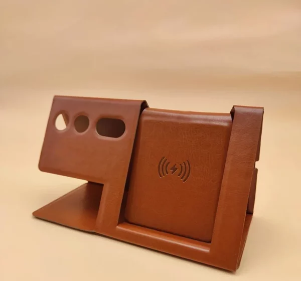 PU leather wireless charger pen holderwith pen slots - Image 2