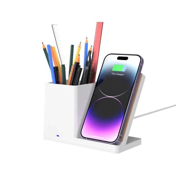Bamboo + ABS wireless charger pen holder - Image 3