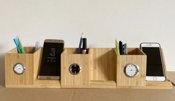 Wood wireless charger pen holder with clock - Image 6