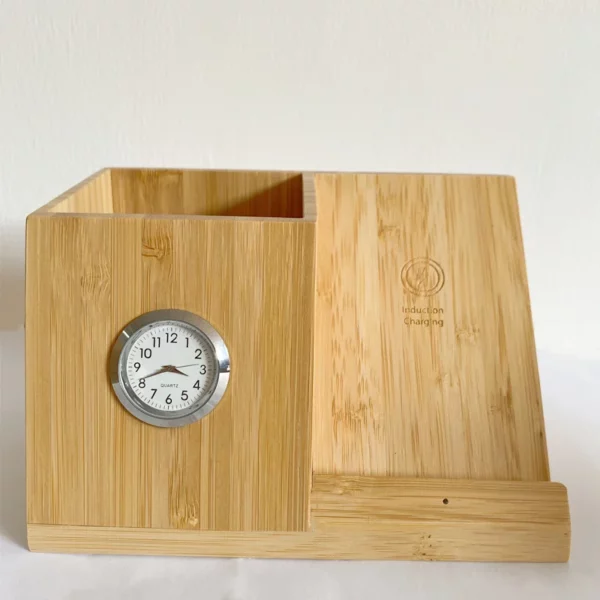 Wood wireless charger pen holder with clock - Image 8