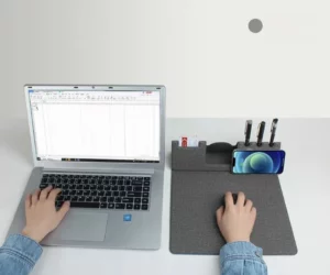 Wireless charge mouse pad with pen slots