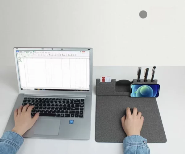 Wireless charge mouse pad with pen slots