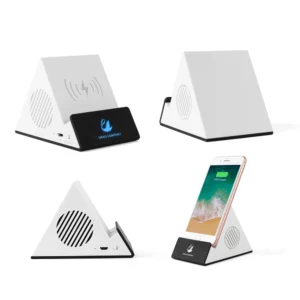 Wireless charger with LED logo and speaker