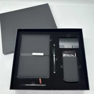 Green color power bank notebook cardholder pen gift set 4 in 1