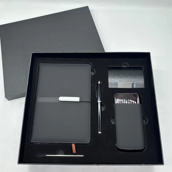 Green color power bank notebook cardholder pen gift set 4 in 1