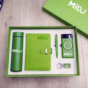 Green color power bank gift set 5 in 1
