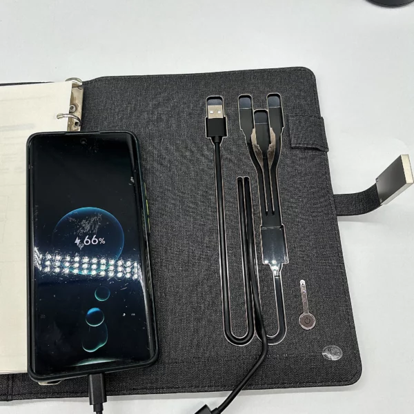 Executive Power Bank Notebook (8000mAh, 5W Wireless Charger, 16GB USB), Metal Pen & Stainless Steel Bottle Gift Set - Image 7