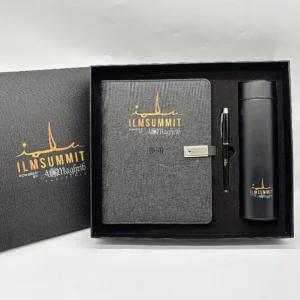 Executive Power Bank Notebook (8000mAh, 5W Wireless Charger, 16GB USB), Metal Pen & Stainless Steel Bottle Gift Set