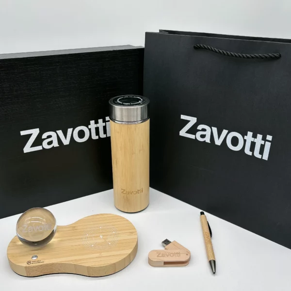 Luxury Wood Smart Bottle (Temp Display), 3D Logo Wireless Charger, U flash drive & Pen Executive Gift Set with Box & Bag (Copy) - Image 6